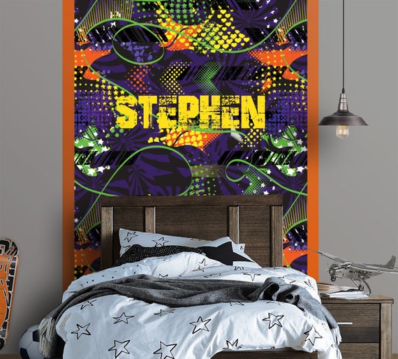 Graffiti Personalized Repositionable Wallpaper, Peel and Stick Fabric Wallpaper, Graffiti Mural Wallpaper, Teen Room Decor, PVC Free #475