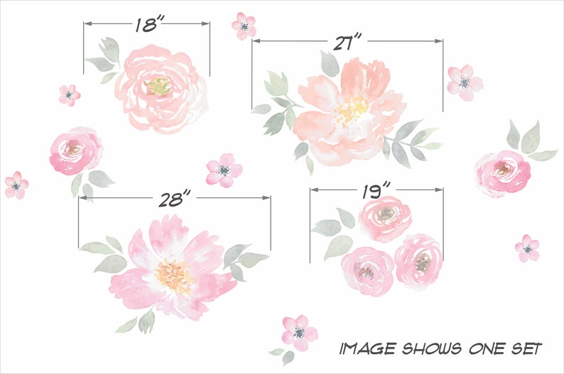 Watercolor Floral Repositionable Removable Decals, Peel and Stick Decals, Floral Fabric Decals, Watercolor Flowers, Nursery Decor, PVC Free image 6