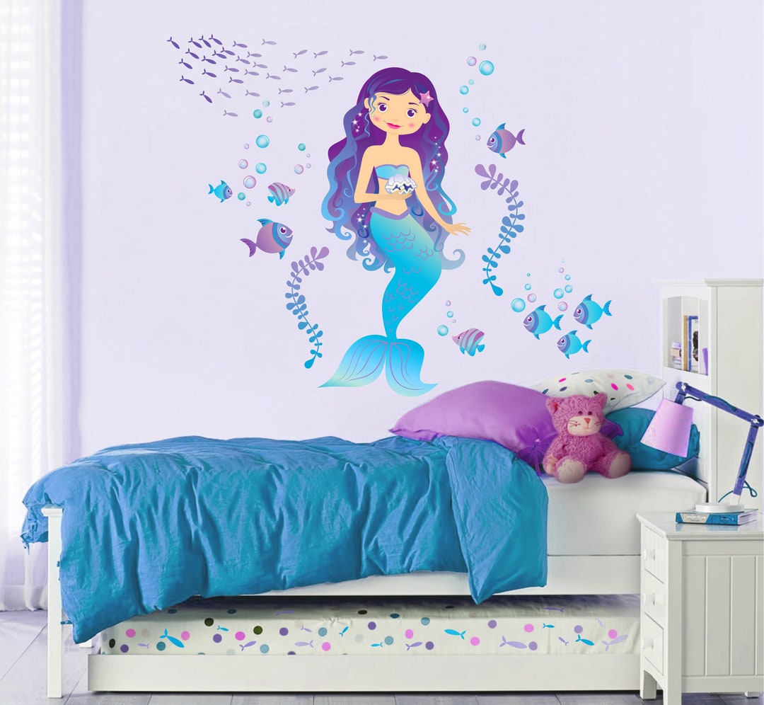 Mermaid Repositionable Fabric Wall Decal for Nursery or Girl's Room ...