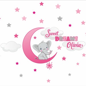 Sweet Dreams Moon Cloud Stars Wall Decal - Nursery Kids Room Vinyl Sticker, Easy Peel & Stick (White)