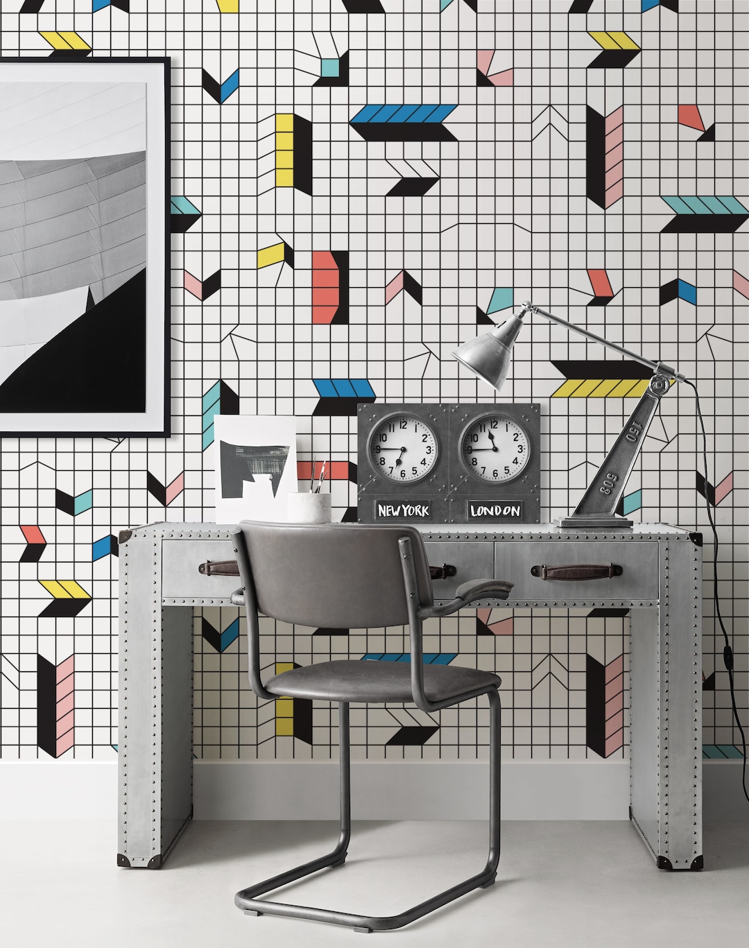 Bauhaus Pattern Repositionable Wallpaper, Peel and Stick Wallpaper