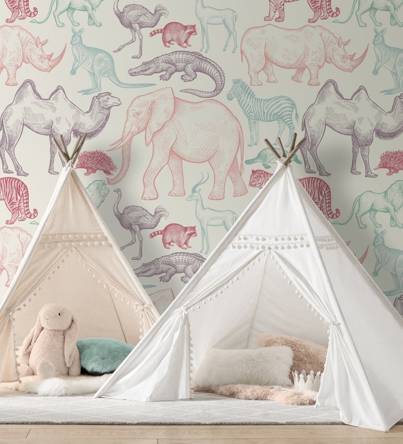 Animals Repositionable Wallpaper Peel & Stick Wallpaper Self Etsy