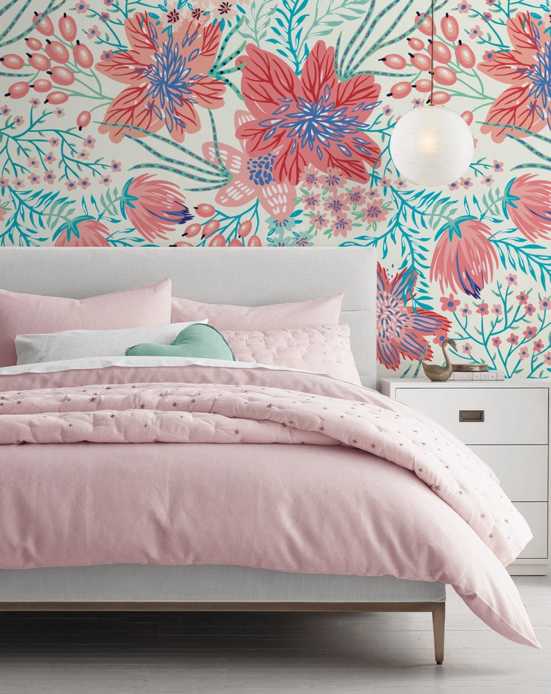 Floral Repositionable Removable Wallpaper Peel and Stick Etsy