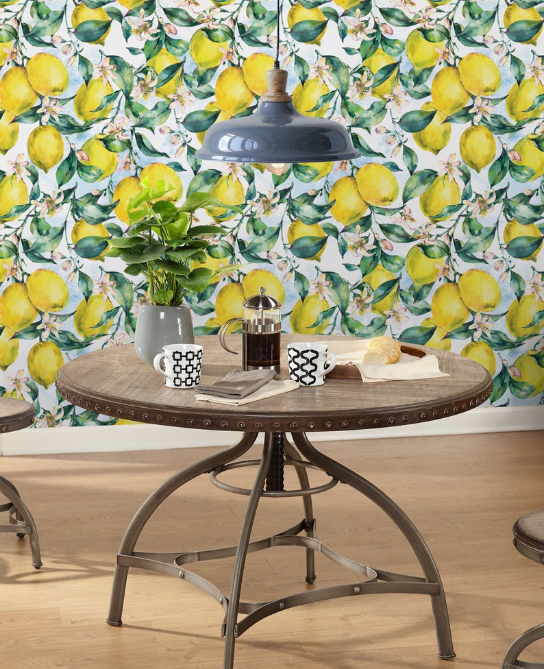 Watercolor Lemons Repositionable Wallpaper Peel and Stick Etsy.de