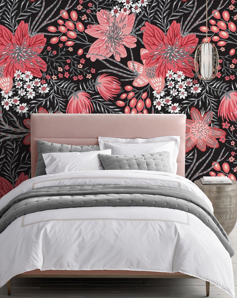 Floral Repositionable Removable Wallpaper Peel and Stick Etsy