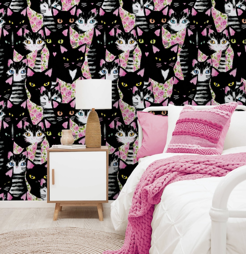 Cats Repositionable Wallpaper Peel and Stick Wallpaper Kitty | Etsy