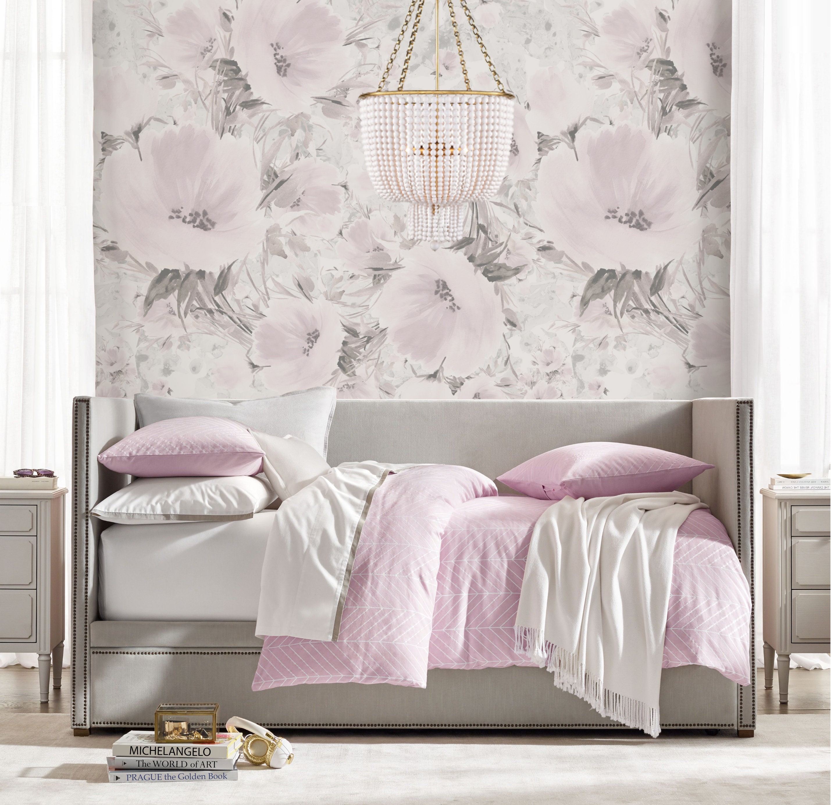 Watercolor Floral Repositionable Wallpaper, Peel and Stick Wallpaper ...