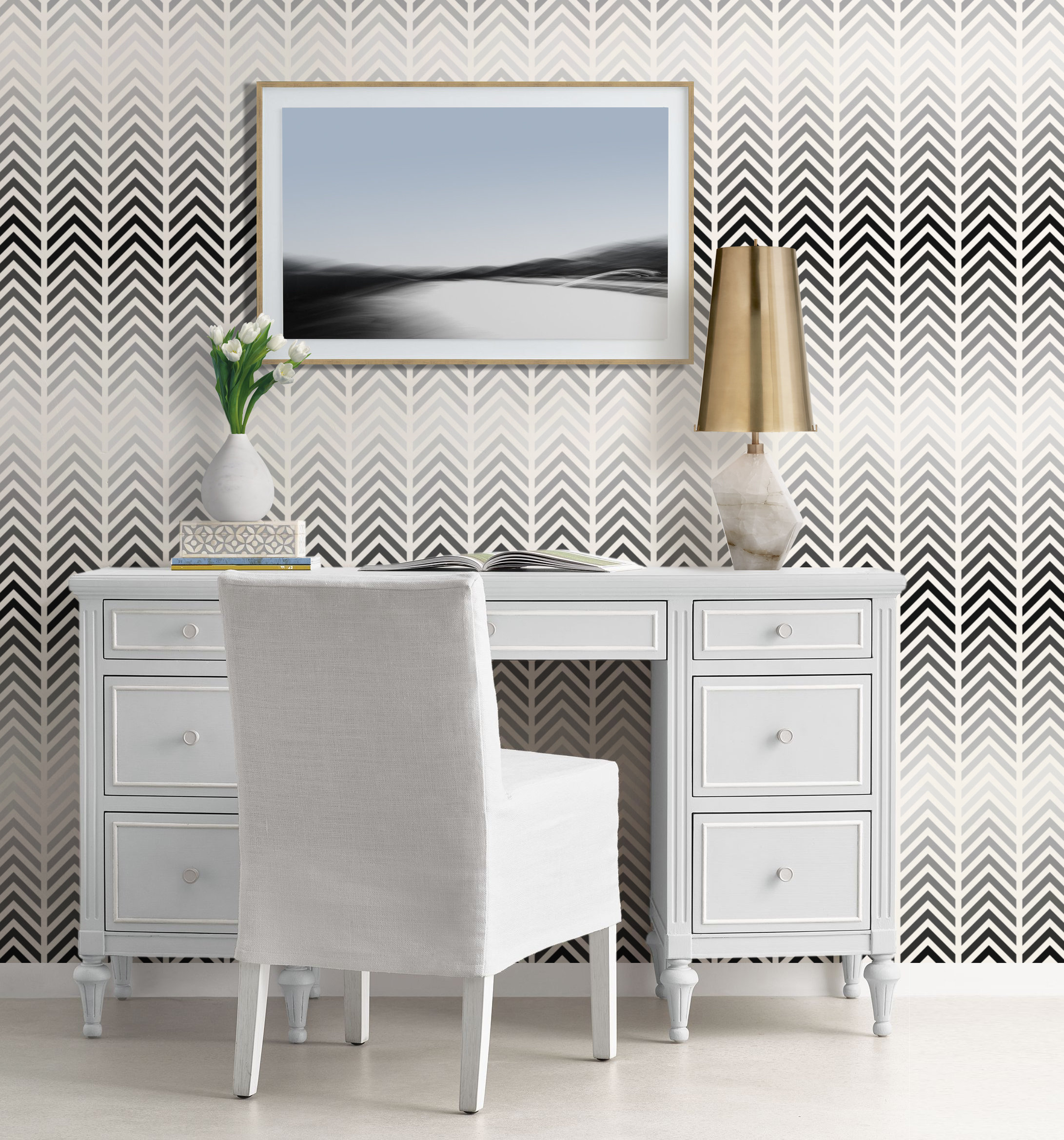 Gradient Chevron, Geometric Pattern Repositionable Wallpaper, Peel ...
