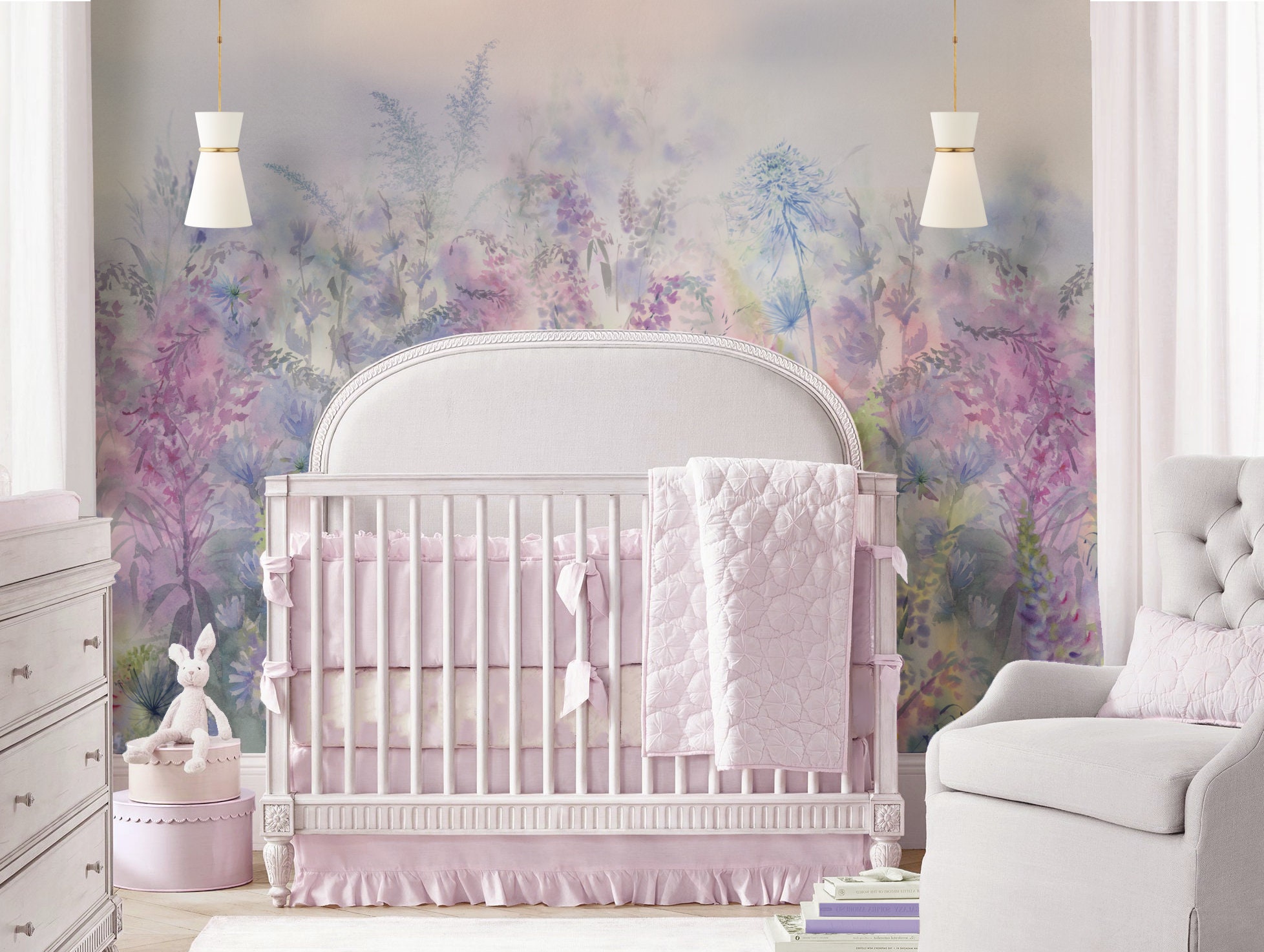 Watercolor Floral Mural Repositionable Wallpaper Peel & Stick Etsy