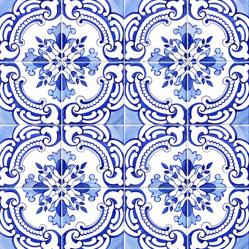 Blue Moroccan Tile Repositionable Removable Wallpaper Peel & - Etsy
