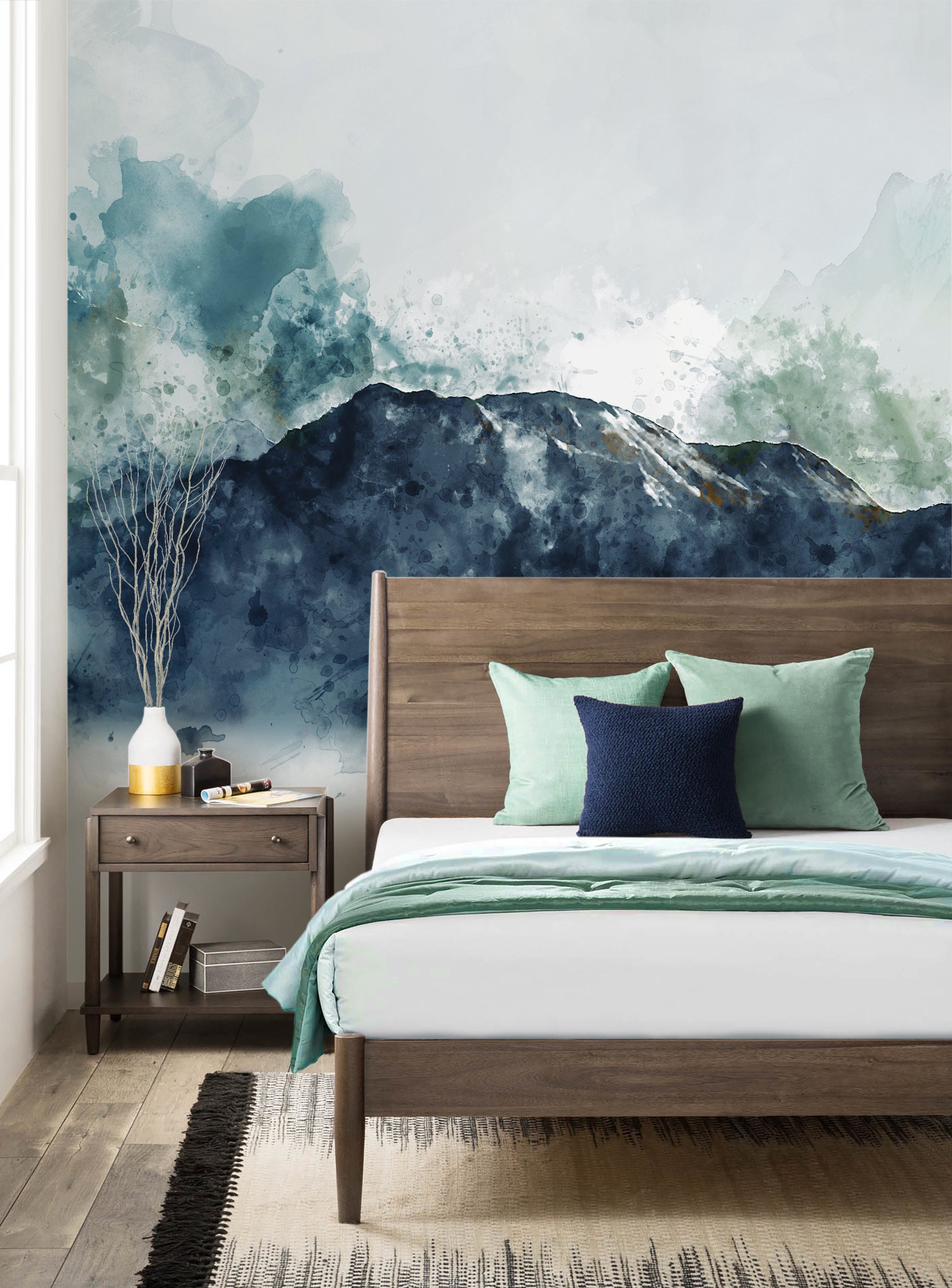 Watercolor Landscape Repositionable Wallpaper Self Adhesive - Etsy