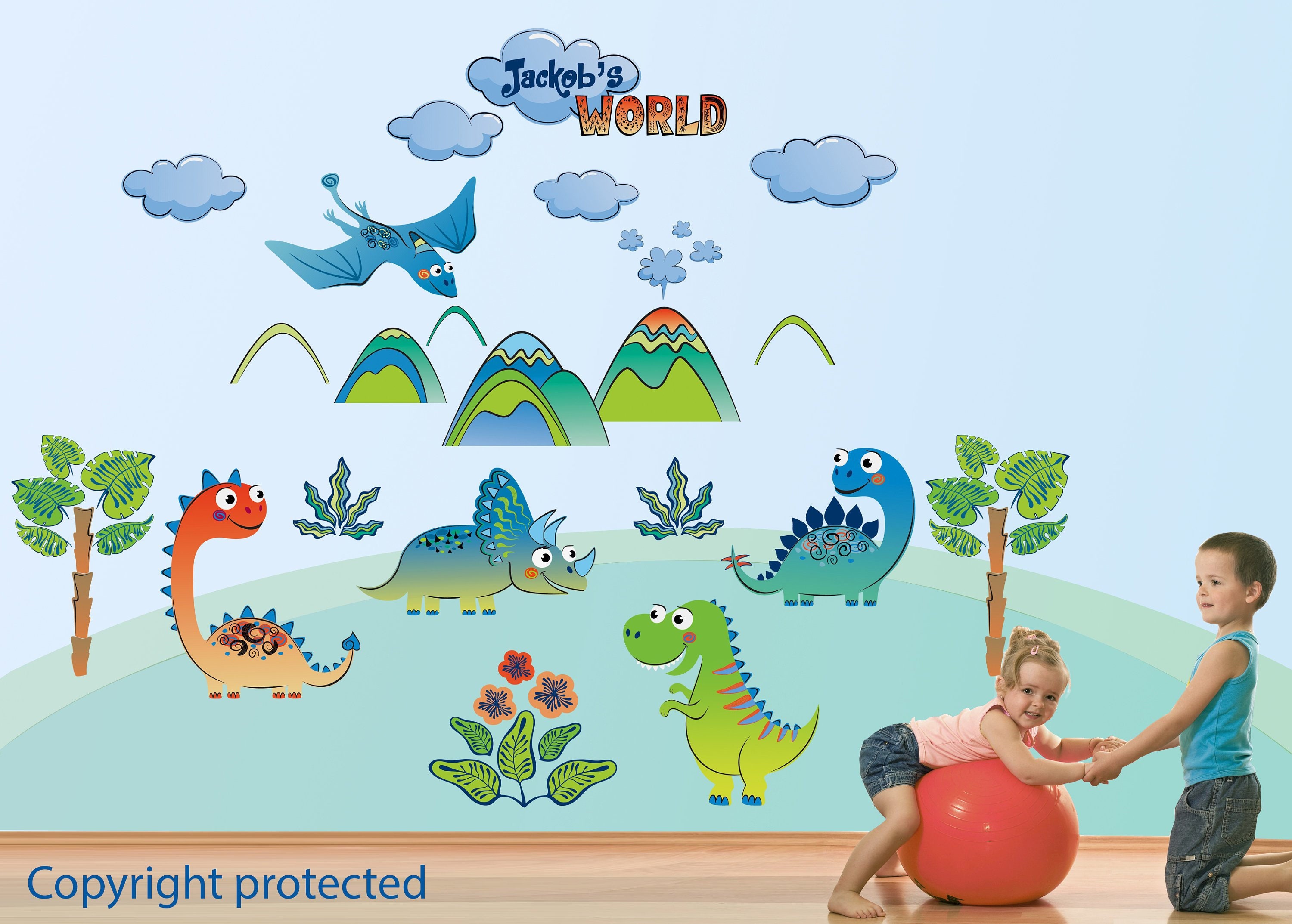 Dinosaurs Mural Personalized Repositionable Wall Decal Etsy