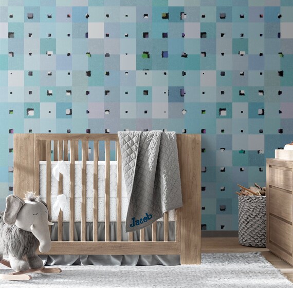 Squares Repositionable Wallpaper Peel & Stick Wallpaper | Etsy