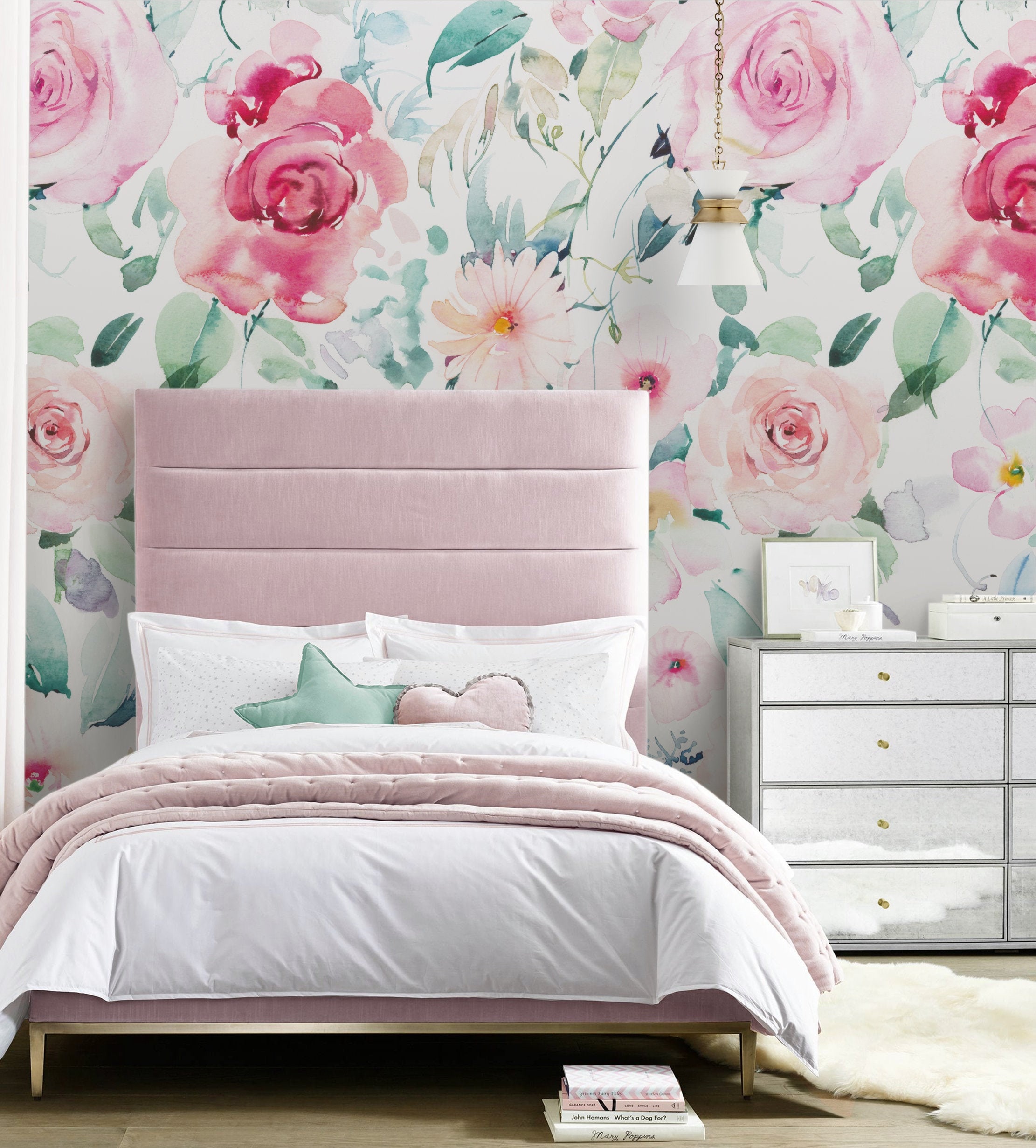 Watercolor Floral Repositionable Removable Wallpaper, Peel & Stick Wa…