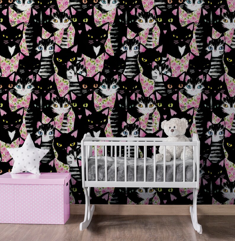 Cats Repositionable Wallpaper Peel and Stick Wallpaper Kitty | Etsy