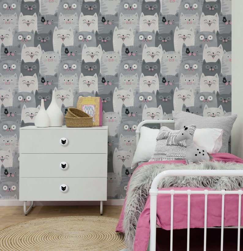 Cats Repositionable Wallpaper Peel & Stick Fabric Wallpaper Etsy