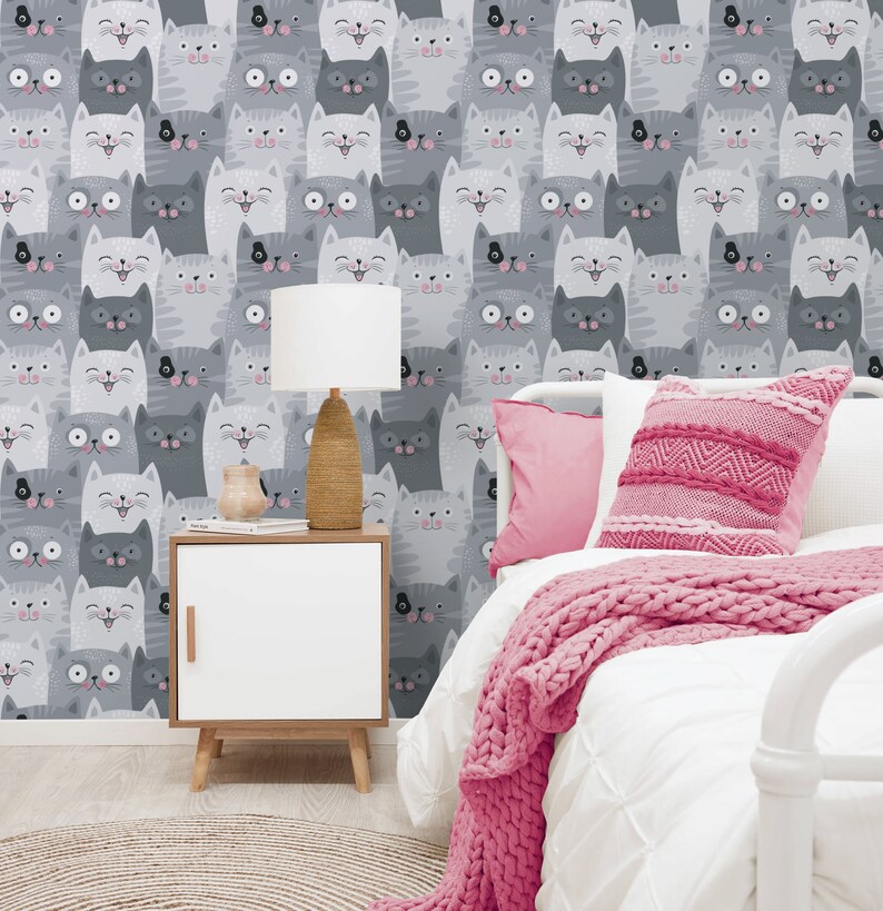 Cats Repositionable Wallpaper Peel & Stick Fabric Wallpaper - Etsy