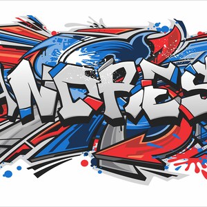 Graffiti Art Nom personnalisé Autocollant mural repositionnable, Autocollant, Murale pour chambre denfant, Garçon, Décor de chambre dadolescent Sans vinyle, Non toxique Blue Red Gray