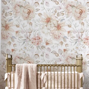 Peel & Stick Floral Fabric Wallpaper, Floral Self-Adhesive Removable Wallpaper for Nursery or Girl&#39;s Room, PVC Free, Non-Toxic #676