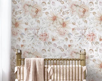 Peel & Stick Floral Fabric Wallpaper, Floral Self-Adhesive Removable Wallpaper for Nursery or Girl's Room, PVC Free, Non-Toxic #676