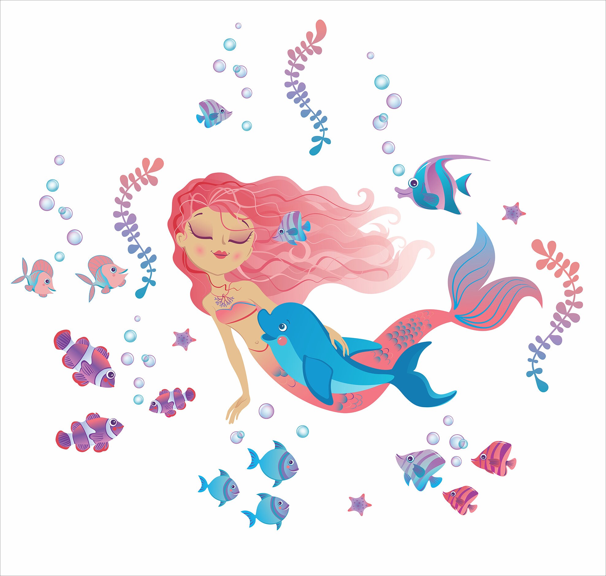 Dolphin and mermaid sticker large mermaid decal