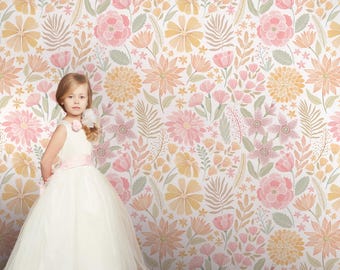 Floral Repositionable Wallpaper, Peel & Stick Wallpaper, Self Adhesive Wallpaper for Nursery or Girl's Room, Vinyl Free, Non Toxic #168L