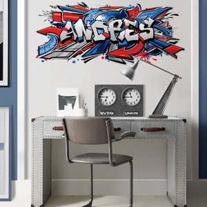 Graffiti Art Nom personnalisé Autocollant mural repositionnable, Autocollant, Murale pour chambre denfant, Garçon, Décor de chambre dadolescent Sans vinyle, Non toxique image 5