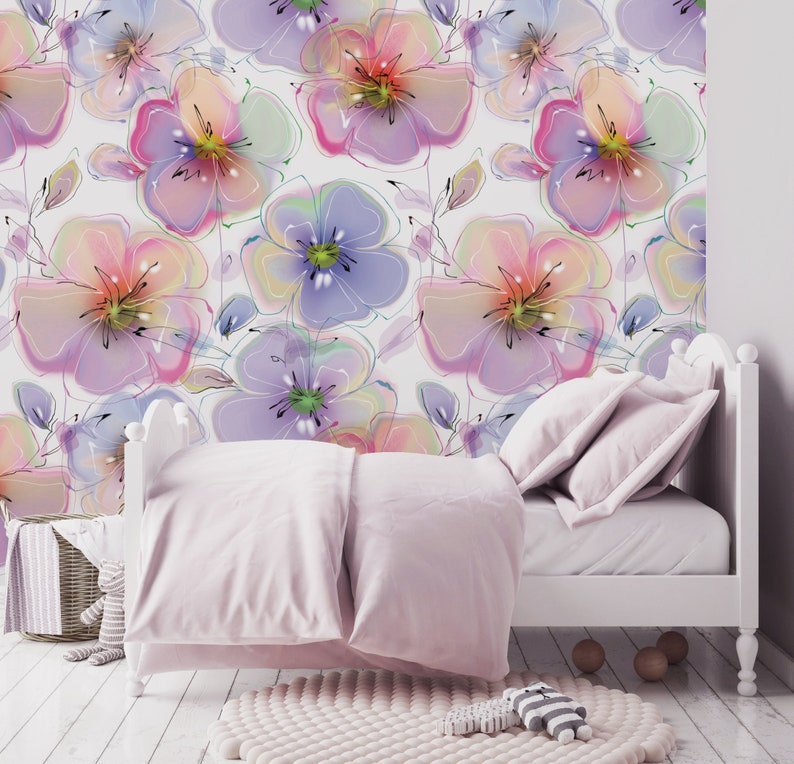 Floral Repositionable Removable Wallpaper Peel and Stick Etsy