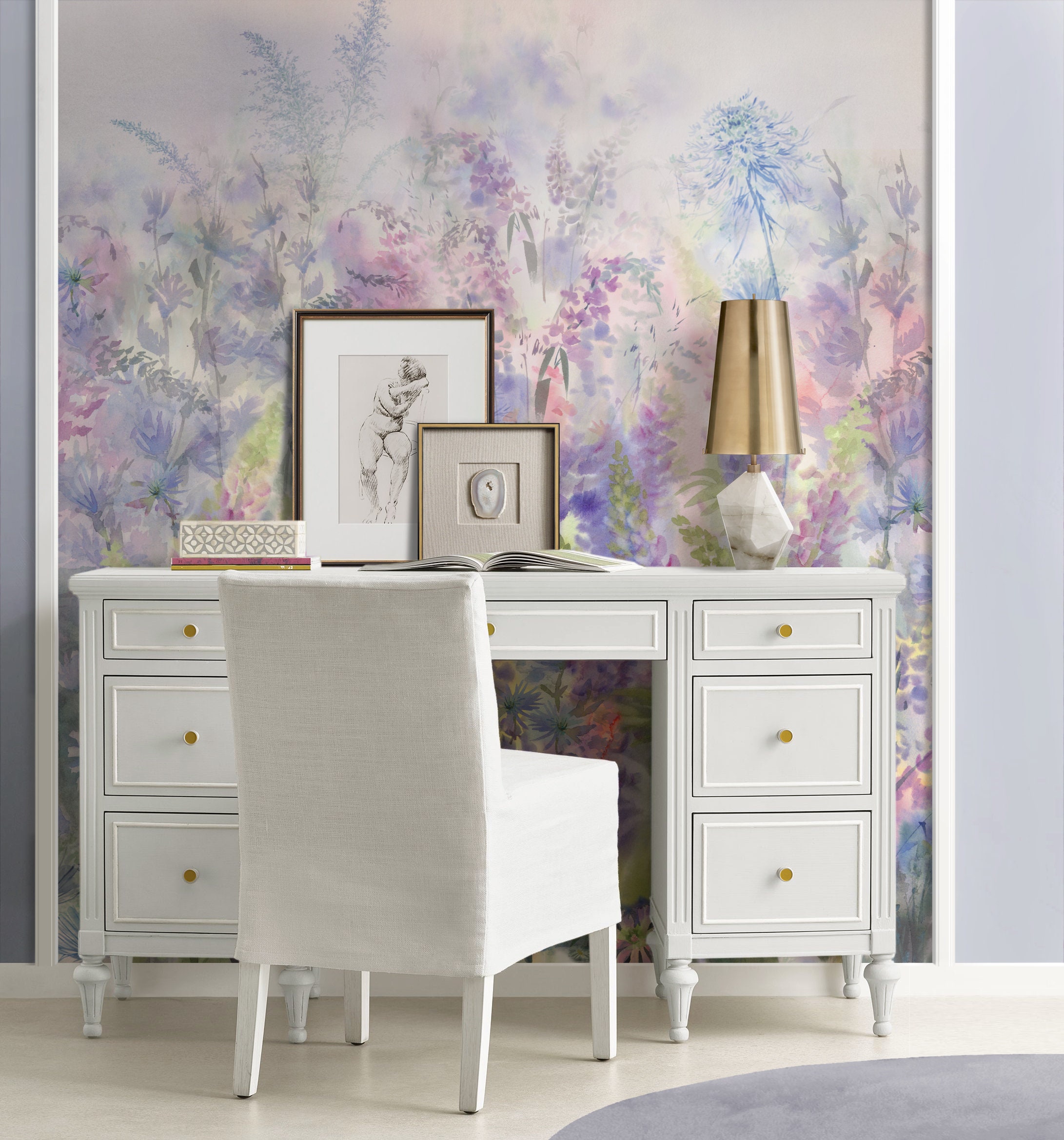 Watercolor Floral Mural Repositionable Wallpaper Peel & Stick Etsy