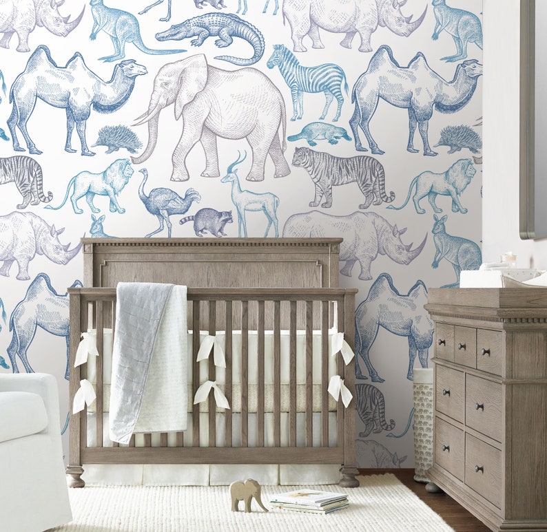 Animals Repositionable Wallpaper Peel & Stick Wallpaper Self Etsy