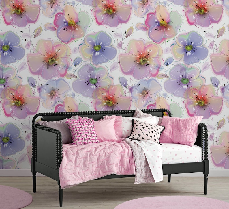 Floral Repositionable Removable Wallpaper Peel and Stick Etsy