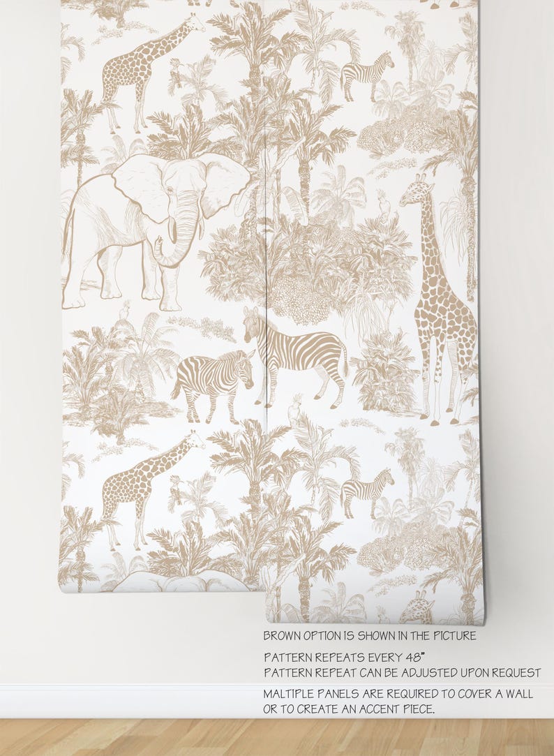 Vintage Safari Animals Selfadhesive Removable Wallpaper, Peel & Stick