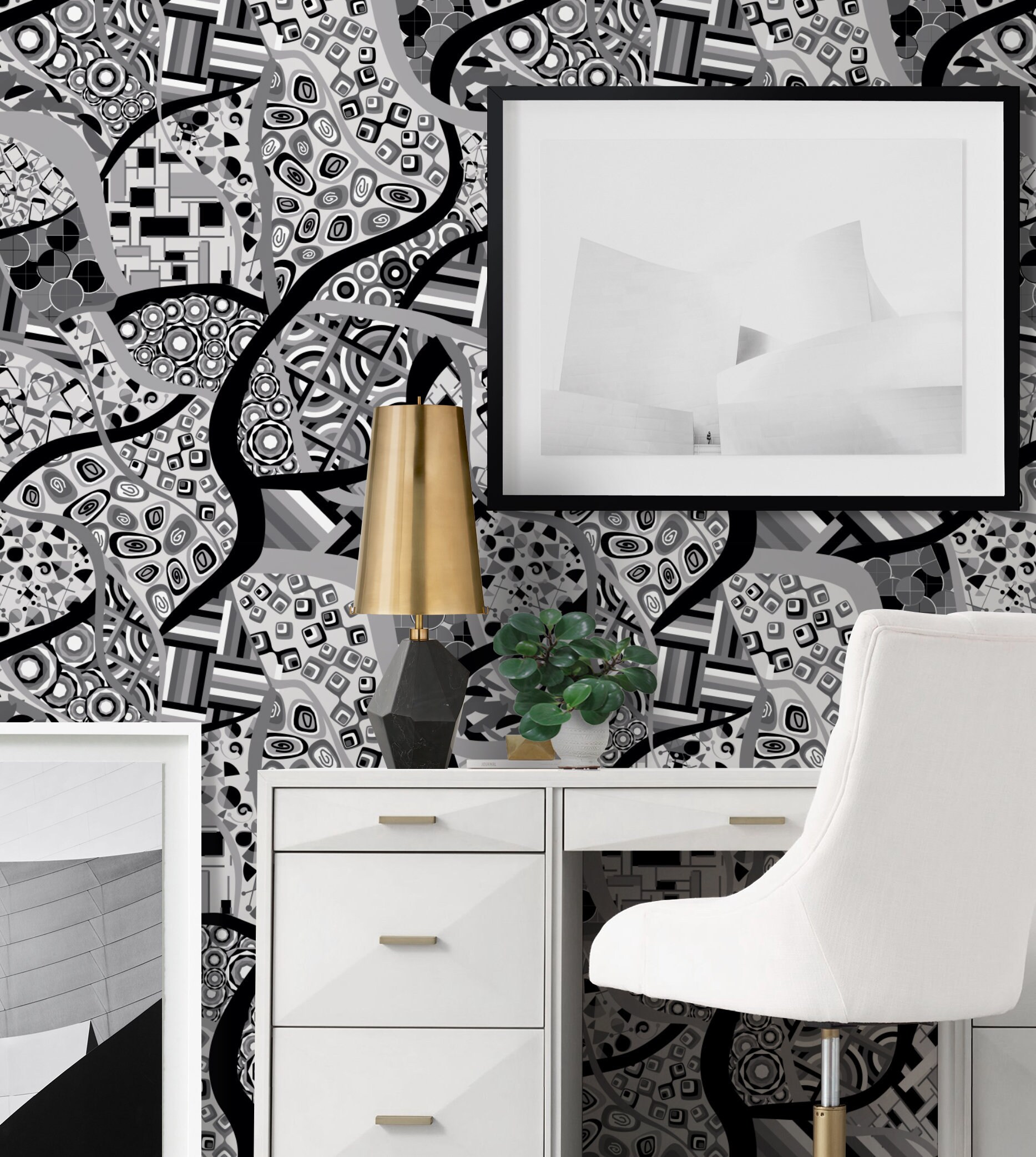 Abstract Design Repositionable Wallpaper Peel & Stick Etsy