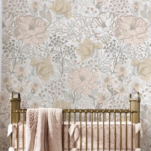 Floral Repositionable Wallpaper, Peel & Stick Wallpaper, Self-Adhesive Wallpaper for Nursery or Girl&#39;s Room, Vinyl Free, Non-Toxic #678L