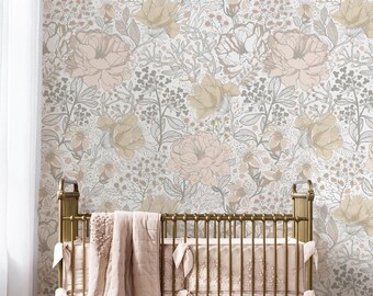 Floral Repositionable Wallpaper, Peel & Stick Wallpaper, Self-Adhesive Wallpaper for Nursery or Girl's Room, Vinyl Free, Non-Toxic #678L