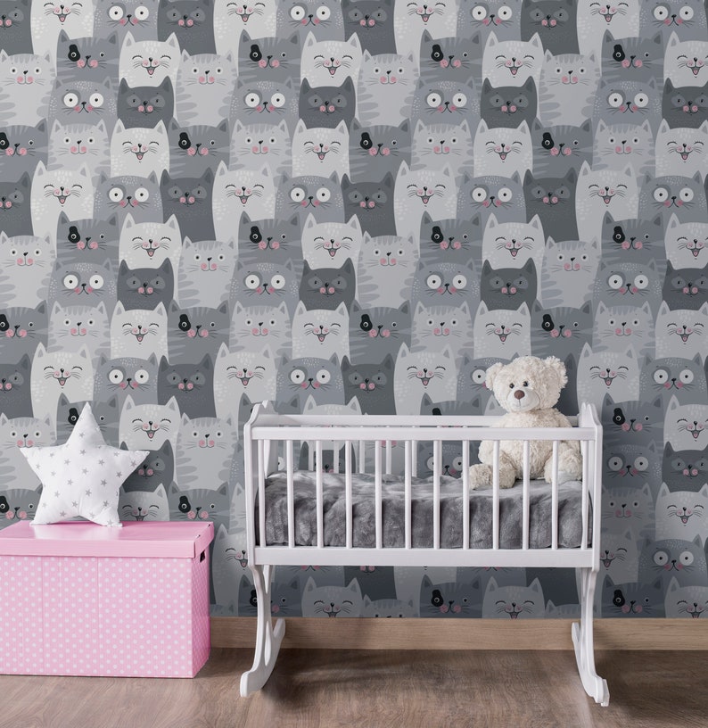 Cats Repositionable Wallpaper Peel & Stick Fabric Wallpaper - Etsy