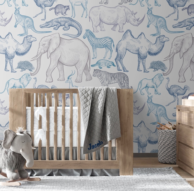 Animals Repositionable Wallpaper Peel & Stick Wallpaper Self Etsy