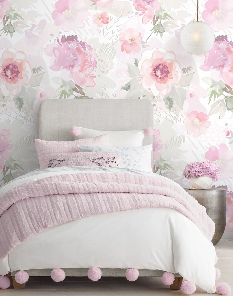 Floral Repositionable Wallpaper Peel & Stick Wallpaper Self Etsy