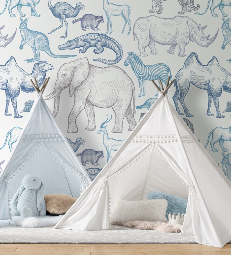 Animals Repositionable Wallpaper Peel & Stick Wallpaper Self Etsy