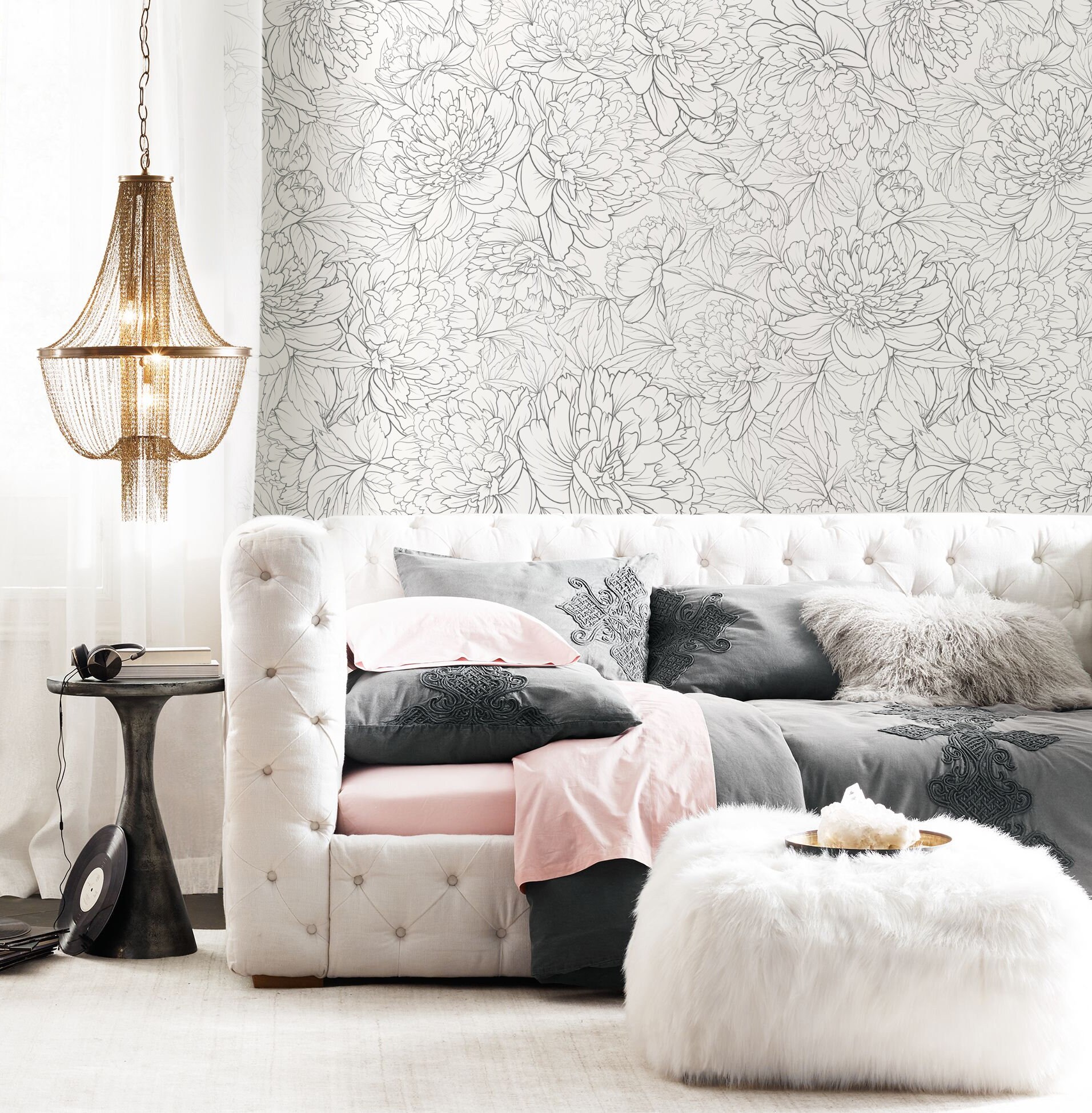 Peonies Floral Repositionable Wallpaper, Peel and Stick Wallpaper, Self ...