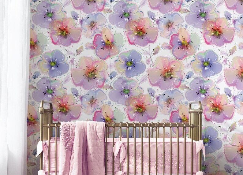 Floral Repositionable Removable Wallpaper Peel & Stick Fabric Etsy