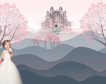 Landscape with Castle Repositionable Wallpaper Decal, Personalized Peel and Stick Wallpaper, Landscape, Trees, Disney Princess Castle Mural