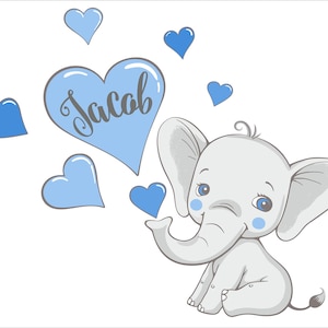 Elephant with Hearts Personalized Repositionable Fabric Wall Decal for Nursery, Boy&#39;s, Girl&#39;s  Room or Playroom, Kid&#39;s Room Decor