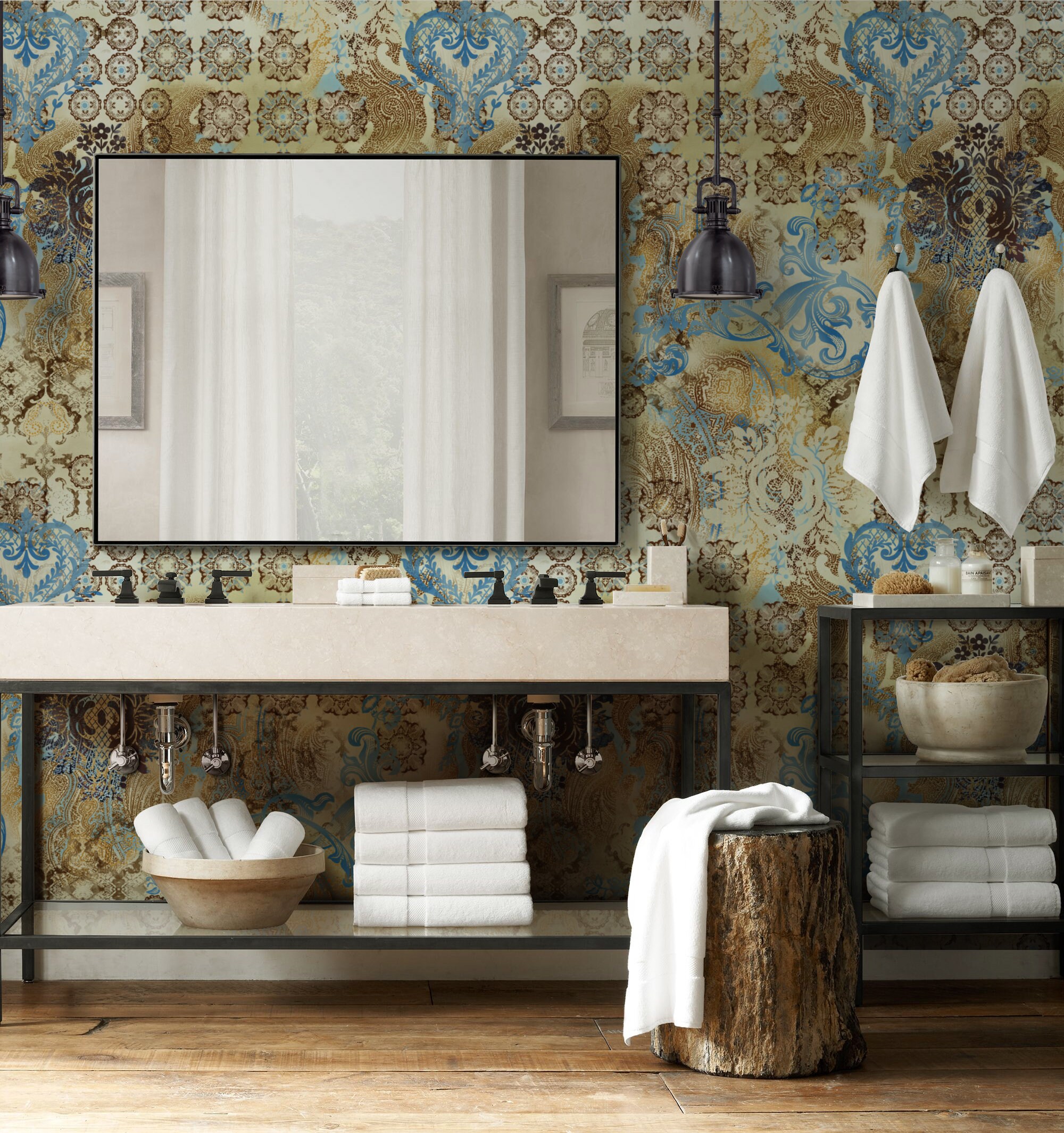 Damask Scroll Repositionable Wallpaper Peel Stick Fabric Etsy