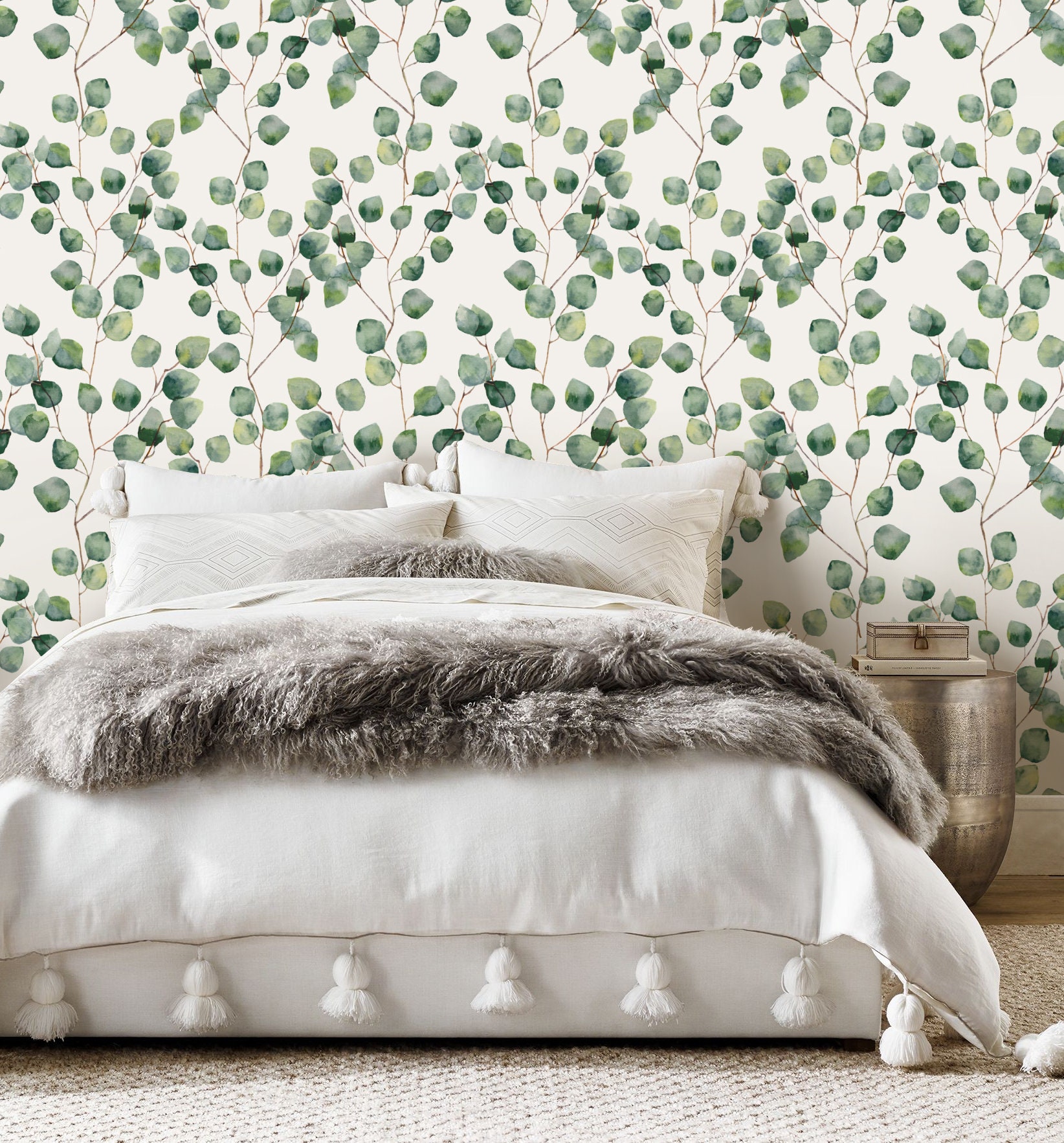 Watercolor Leaves Repositionable Wallpaper Peel and Stick Etsy