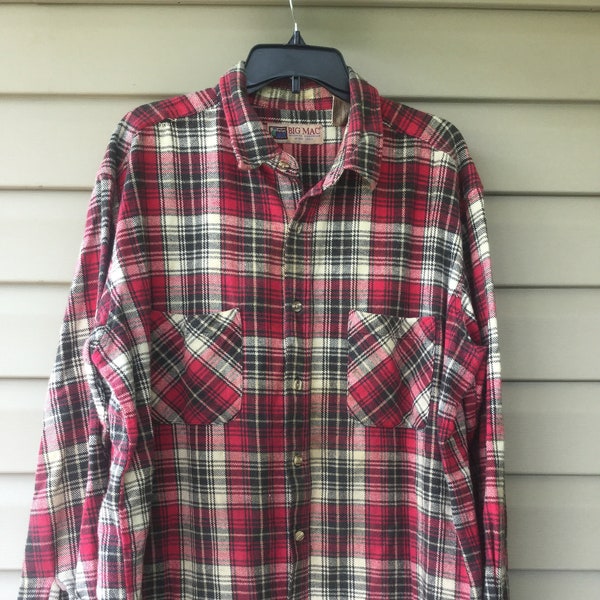 Big Mac Plaid Flannel Heavy Cotton Long Sleeve Shirt, XLT,Authentic Workwear, Vintage Flannel