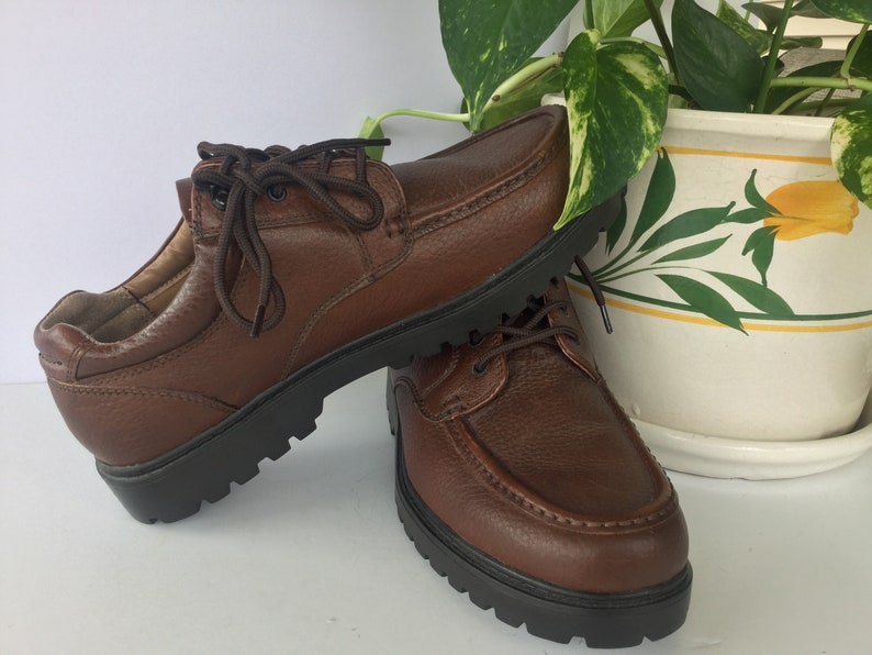 Vintage Men\u2019s Leather Shoes 11W..ThomMcAn Mens Size 11W Leather Chunky Shoes..Mens Vintage Shoes..Mens Eur 45..Brown Mens Shoe Size 11W
