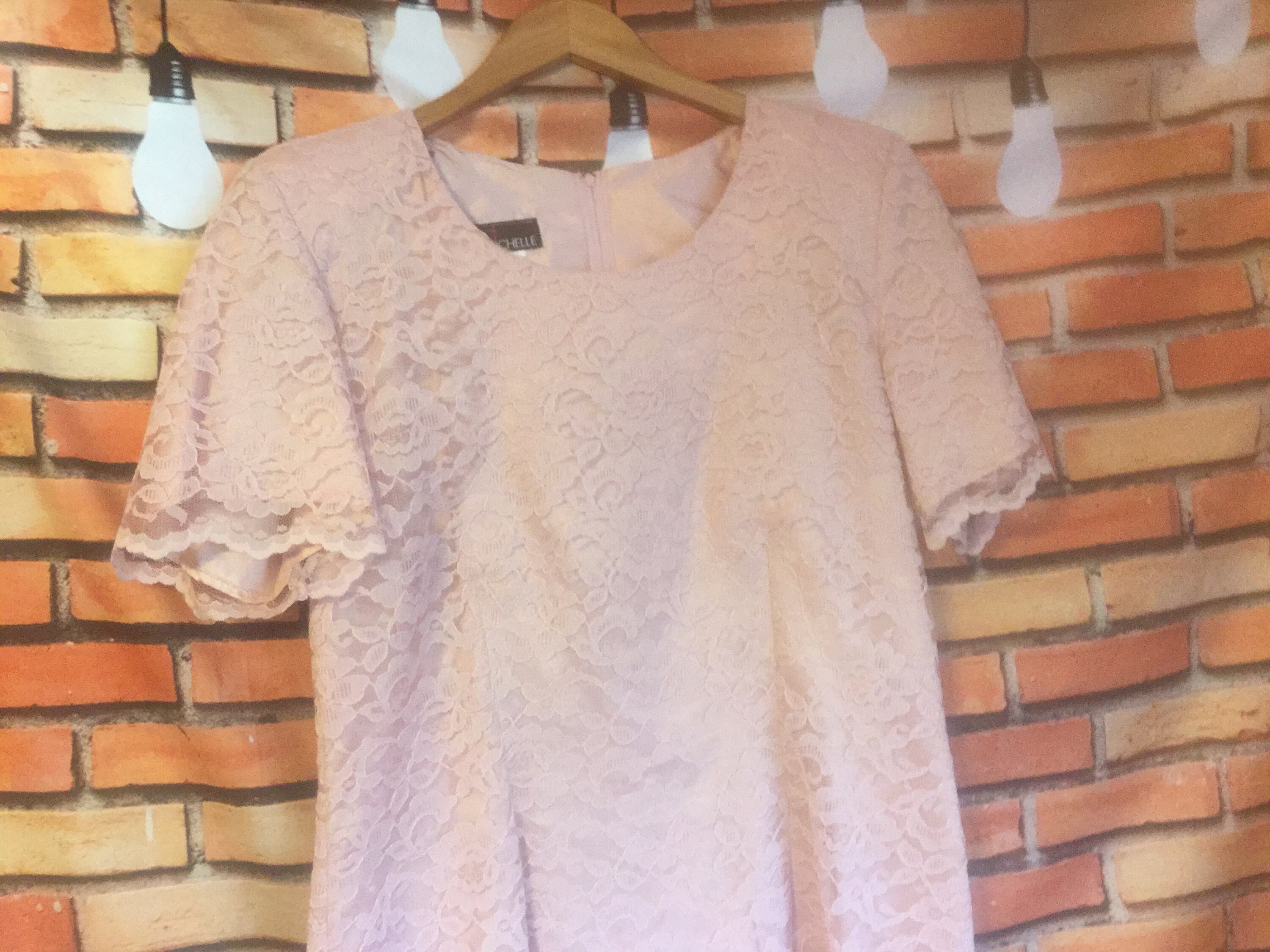 Vintage Lace Dress Size 16 Pink Lace 
