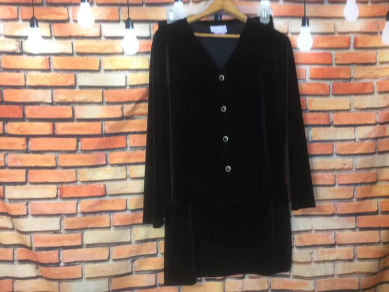 90s,Blouse Skirt Size Large Black Velvet Jacket,1990s Made In The USA, Two Piece,Suits Apparenza Womens Blouse And Skirt Velvet