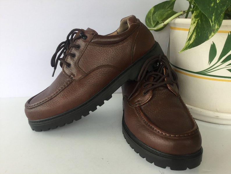 Vintage Men\u2019s Leather Shoes 11W..ThomMcAn Mens Size 11W Leather Chunky Shoes..Mens Vintage Shoes..Mens Eur 45..Brown Mens Shoe Size 11W